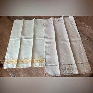 2 Linen Madeira Hand Embroidered Yellow & Ivory Guest Hand Towels